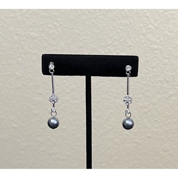 Art de Franco Swarovski Elements and Pearl Dangle Drop Post Earrings 8mm - Picture 2 of 10